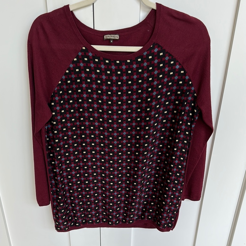 Maliparmi Red and Black Raglan 3/4 Sleeve Graphic Sweater Size S